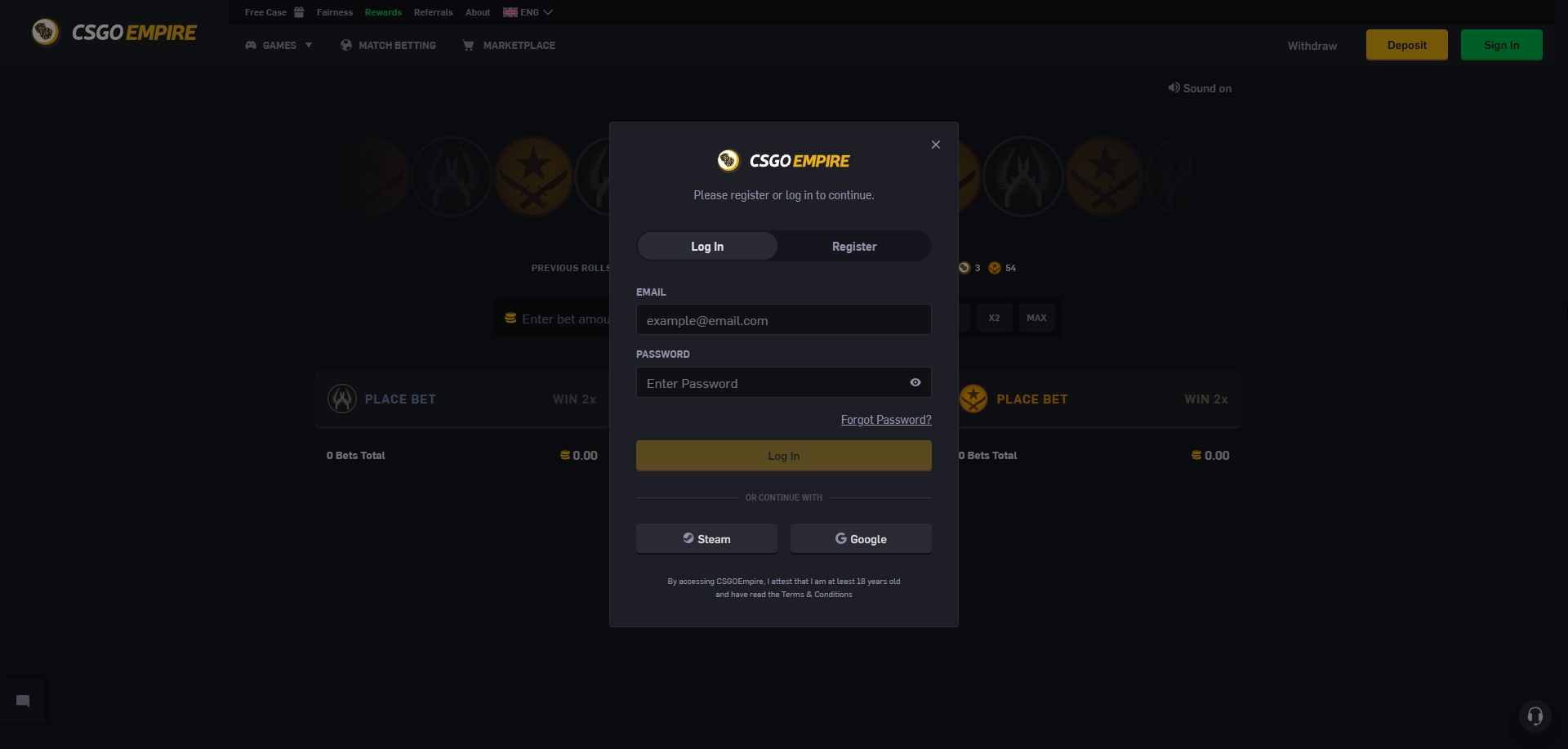 Screenshot CSGOEmpire - Bono Sin Deposito 1800€ Gratis