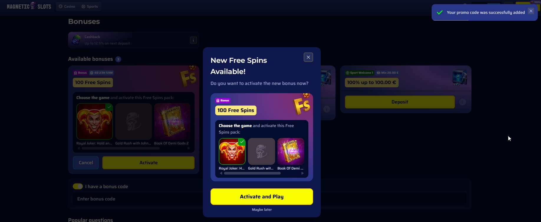 Screenshot Magnetic Slots - Choix des jeux 100 Giros Gratis