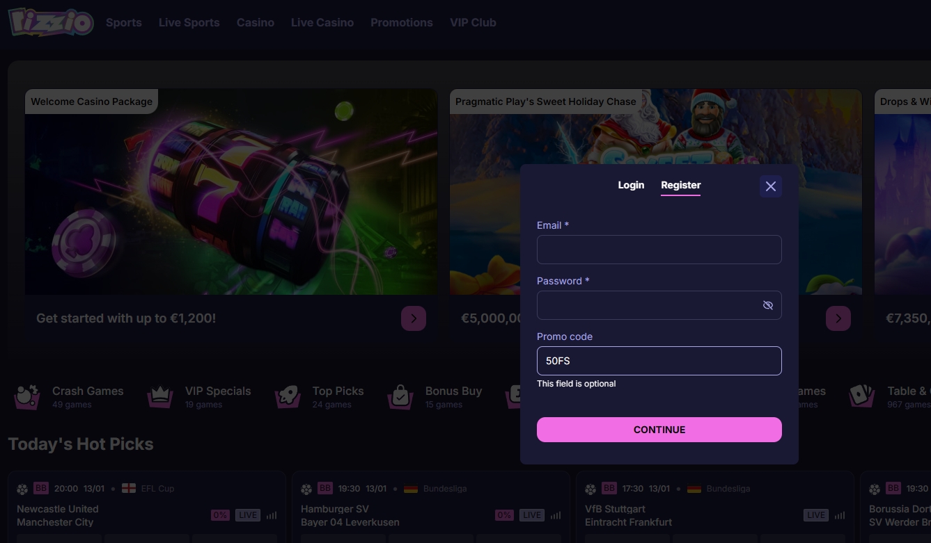 Screenshot Rizzio - Bono Sin Deposito 100 Giros Gratis avec code 50FS