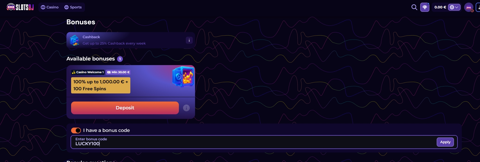 Screenshot SlotsDJ - Bono Sin Deposito 100 Giros Gratis avec code LUCKY100