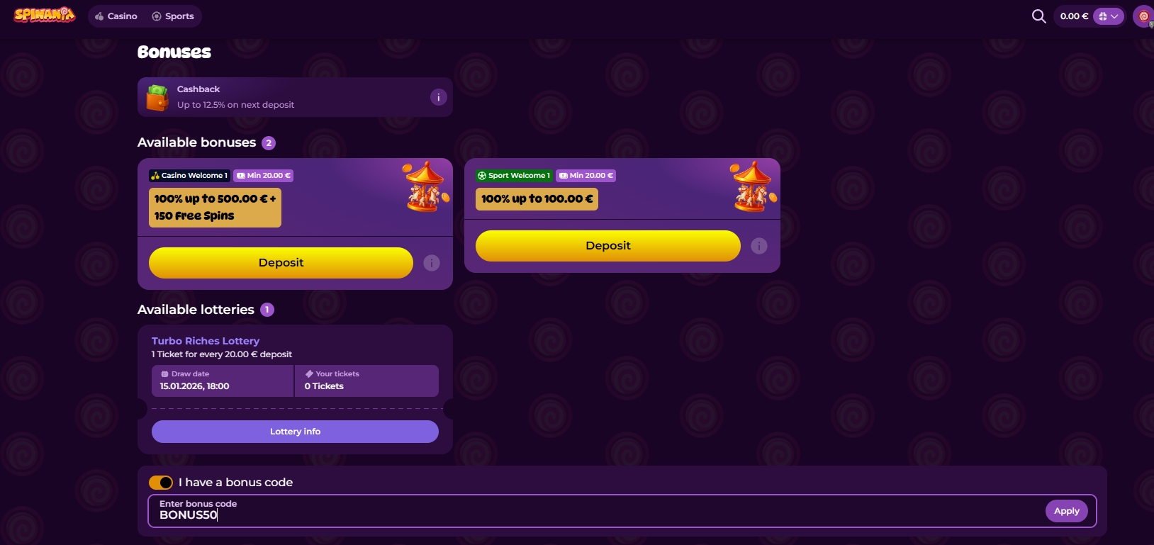 Screenshot Spinania - Bono Sin Deposito 50 Giros Gratis avec code BONUS50