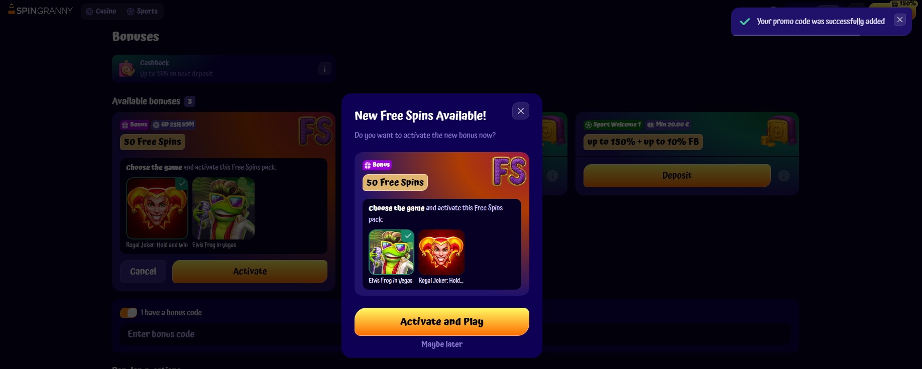 Screenshot Spingranny - Choix des jeux 50 Giros Gratis