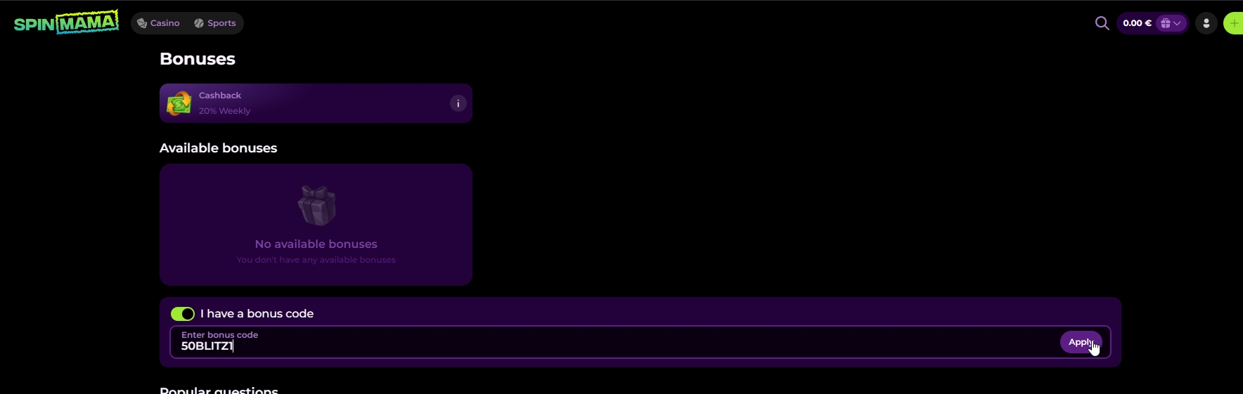 Screenshot Spinmama - Bono Sin Deposito 50 Giros Gratis avec code 50BLITZ1