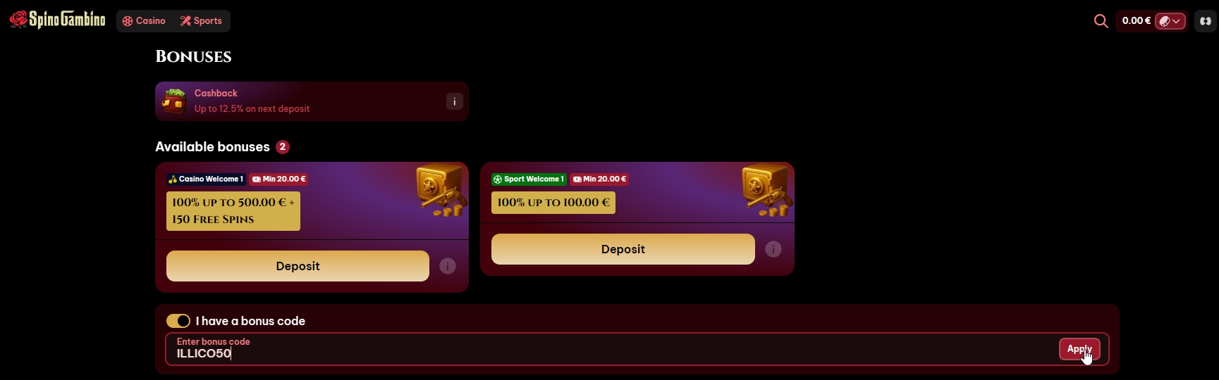 Screenshot SpinoGambino - Bono Sin Deposito 50 Giros Gratis avec code ILLICO50